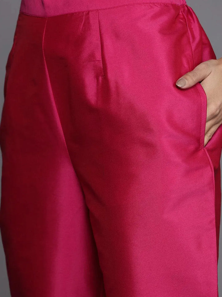 Pink Yoke Design Silk Blend Suit Set With Trousers - Libas