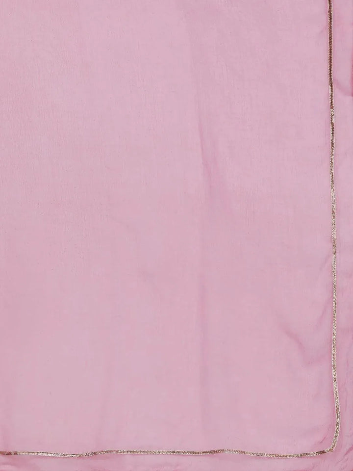 Pink Yoke Design Silk Blend Straight Suit Set - Libas