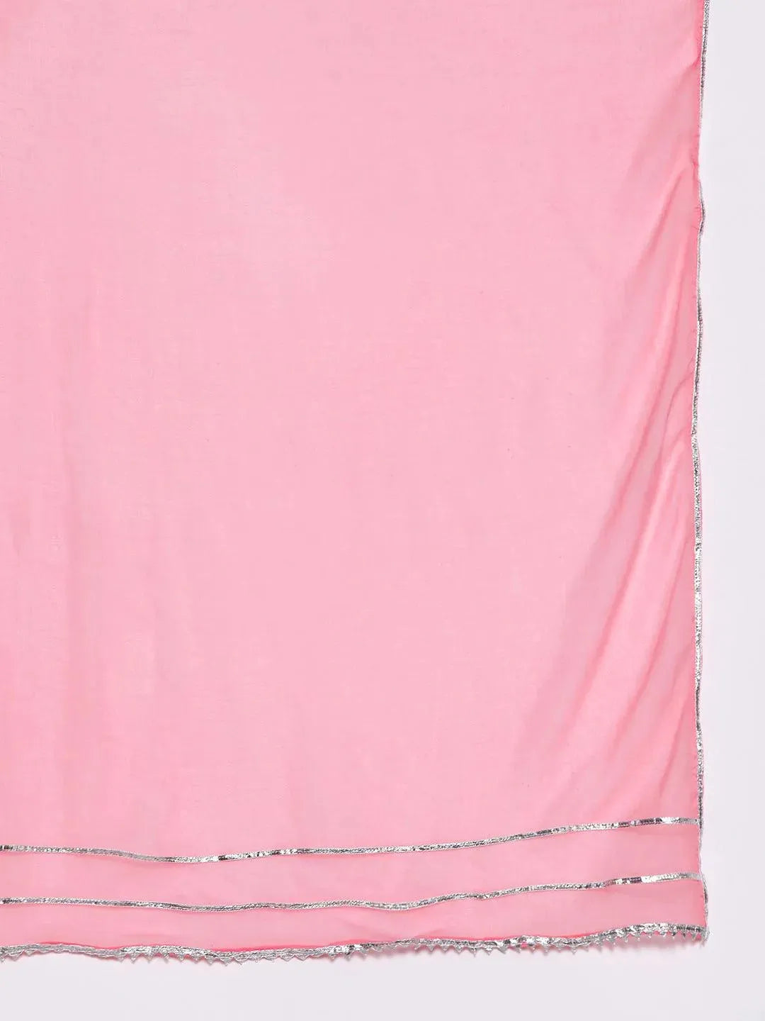 Pink Yoke Design Silk Blend Suit Set With Trousers - Libas 
