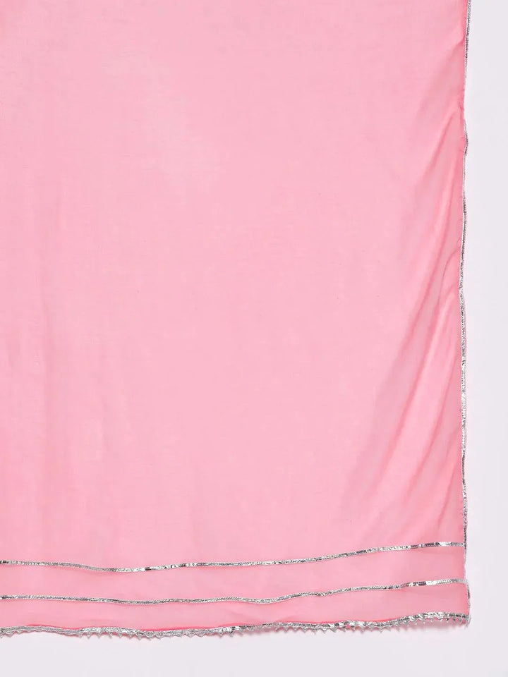 Pink Yoke Design Silk Blend Suit Set With Trousers - Libas