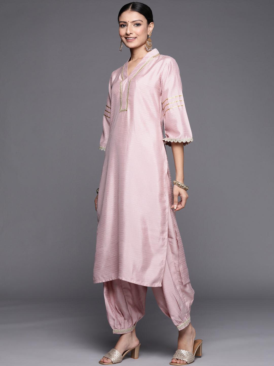 Pink Yoke Design Silk Blend Straight Kurta With Salwar & Dupatta