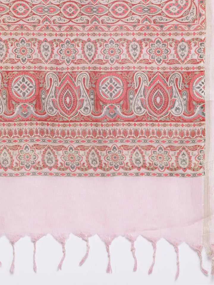 Pink Yoke Design Silk Blend Straight Suit Set - Libas