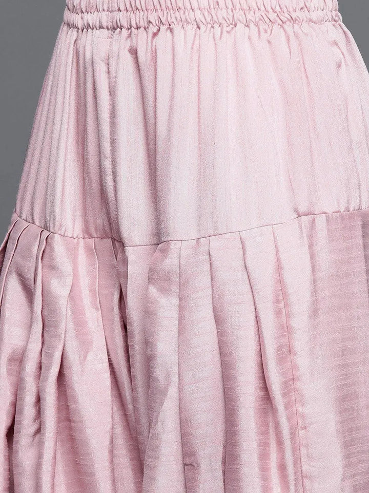 Pink Yoke Design Silk Blend Straight Suit Set - Libas