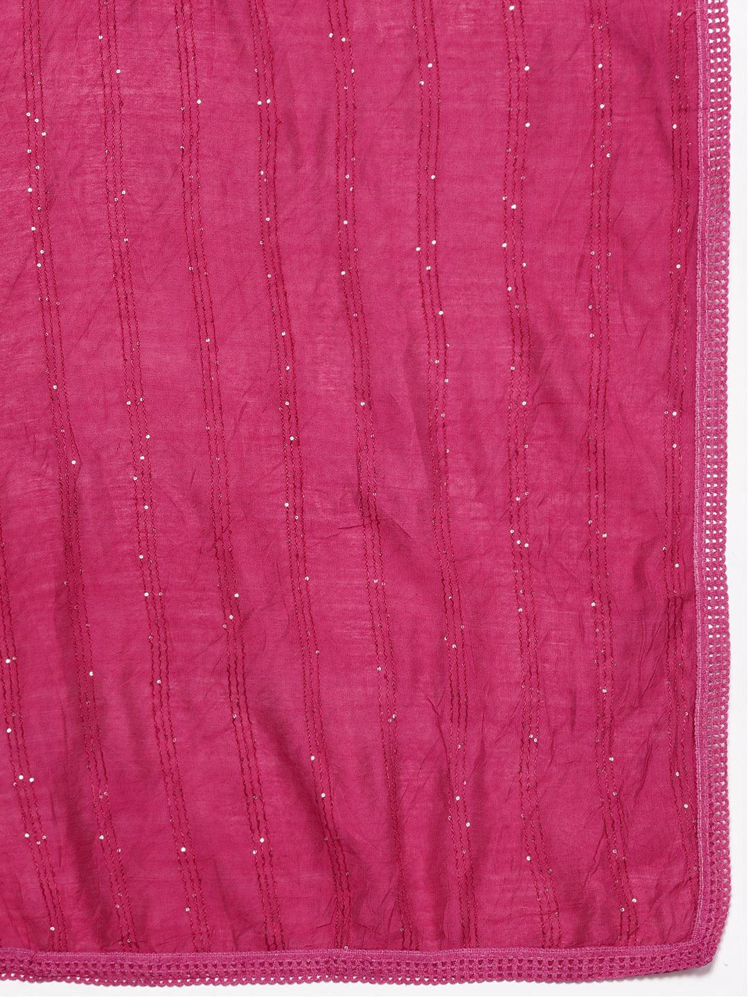 Pink Yoke Design Silk Blend Straight Kurta With Trousers & Dupatta - Libas
