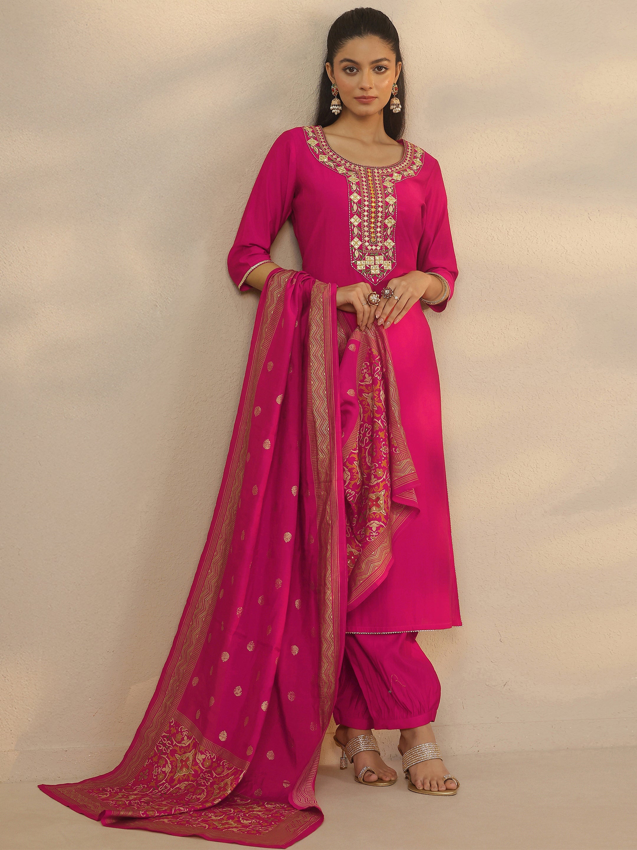 libas Pink Yoke Design Silk Blend Straight Suit Set With Dupatta-picture-47
