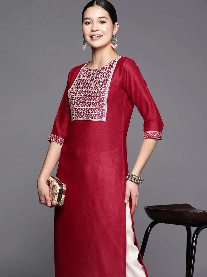 Pink Yoke Design Silk Straight Kurta - Libas