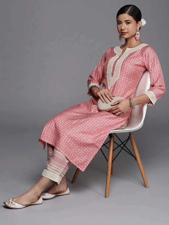 Pink Yoke Design Silk Straight Kurta - Libas