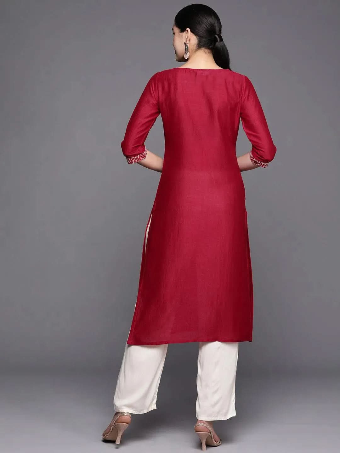 Pink Yoke Design Silk Straight Kurta - Libas 