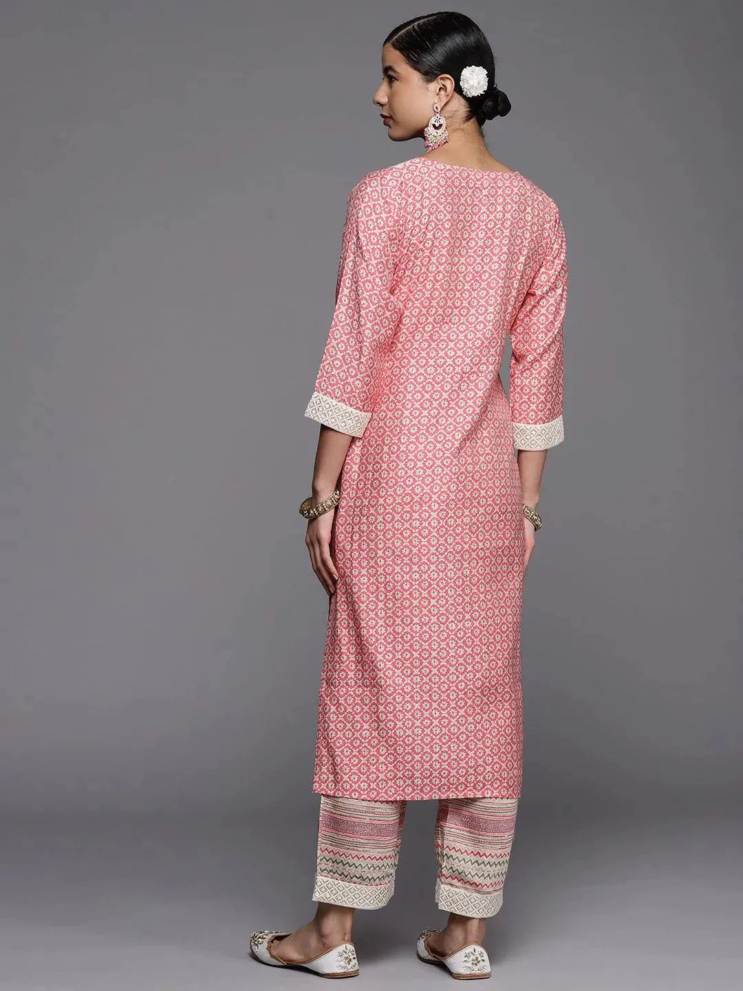 Pink Yoke Design Silk Straight Kurta - Libas