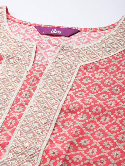 Pink Yoke Design Silk Straight Kurta - Libas