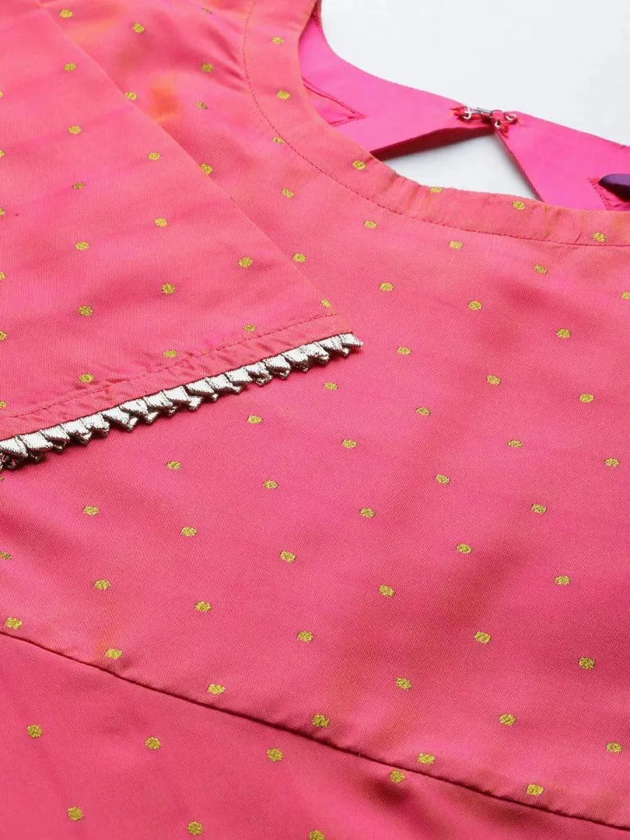 Pink Zari Work Chanderi Dress With Dupatta - Libas 