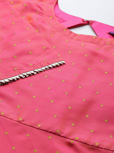 Pink Zari Work Chanderi Dress With Dupatta - Libas