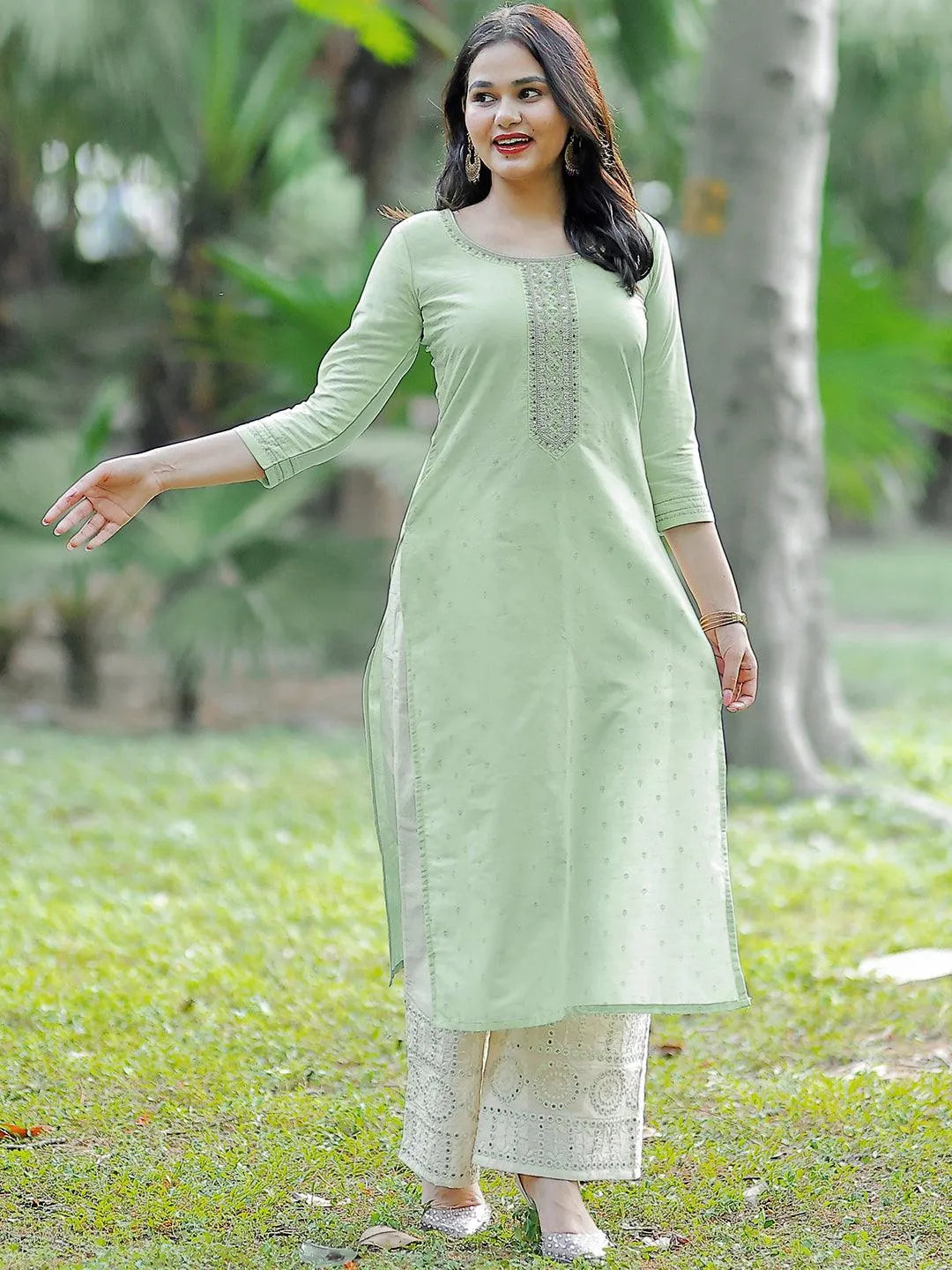 Pista Green Kurta Brocade Chudidaar main image 0