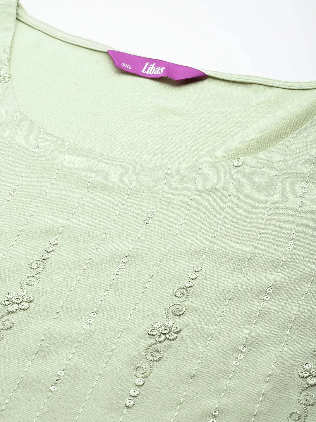 Pista Green Embroidered Rayon Straight Kurta - Libas 