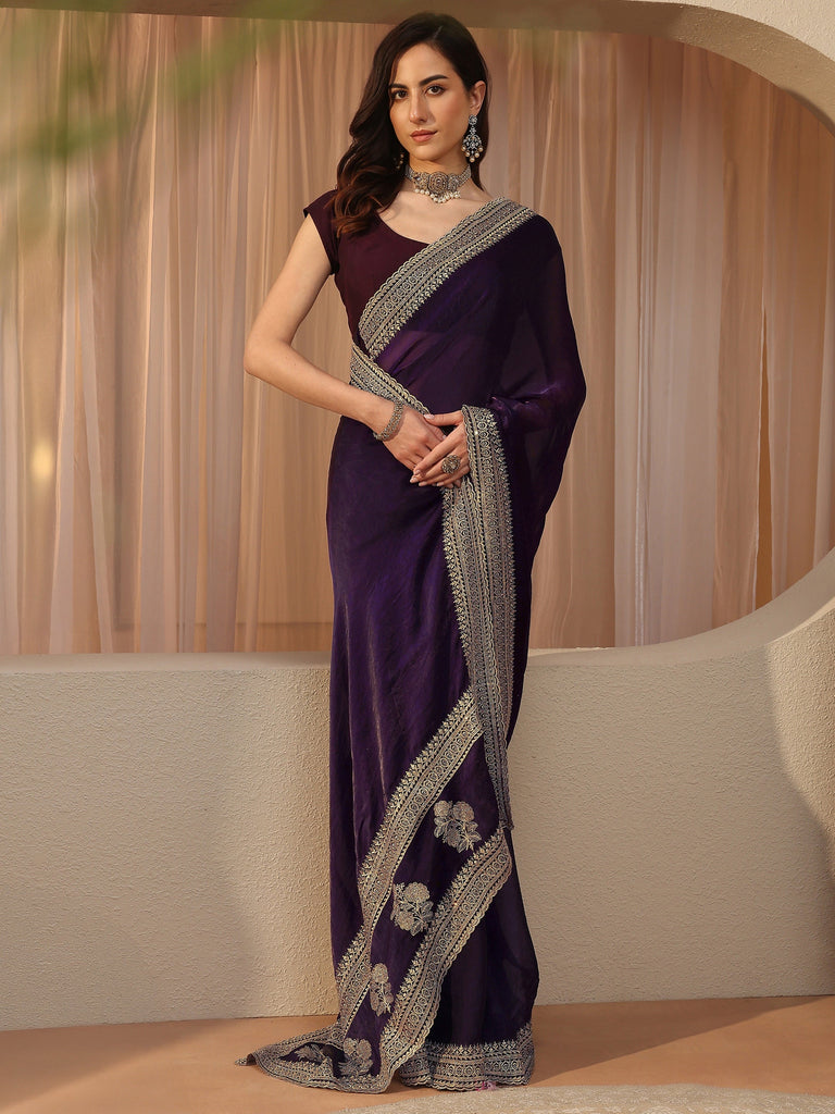 Libas Plum Purple Tissue Saree
