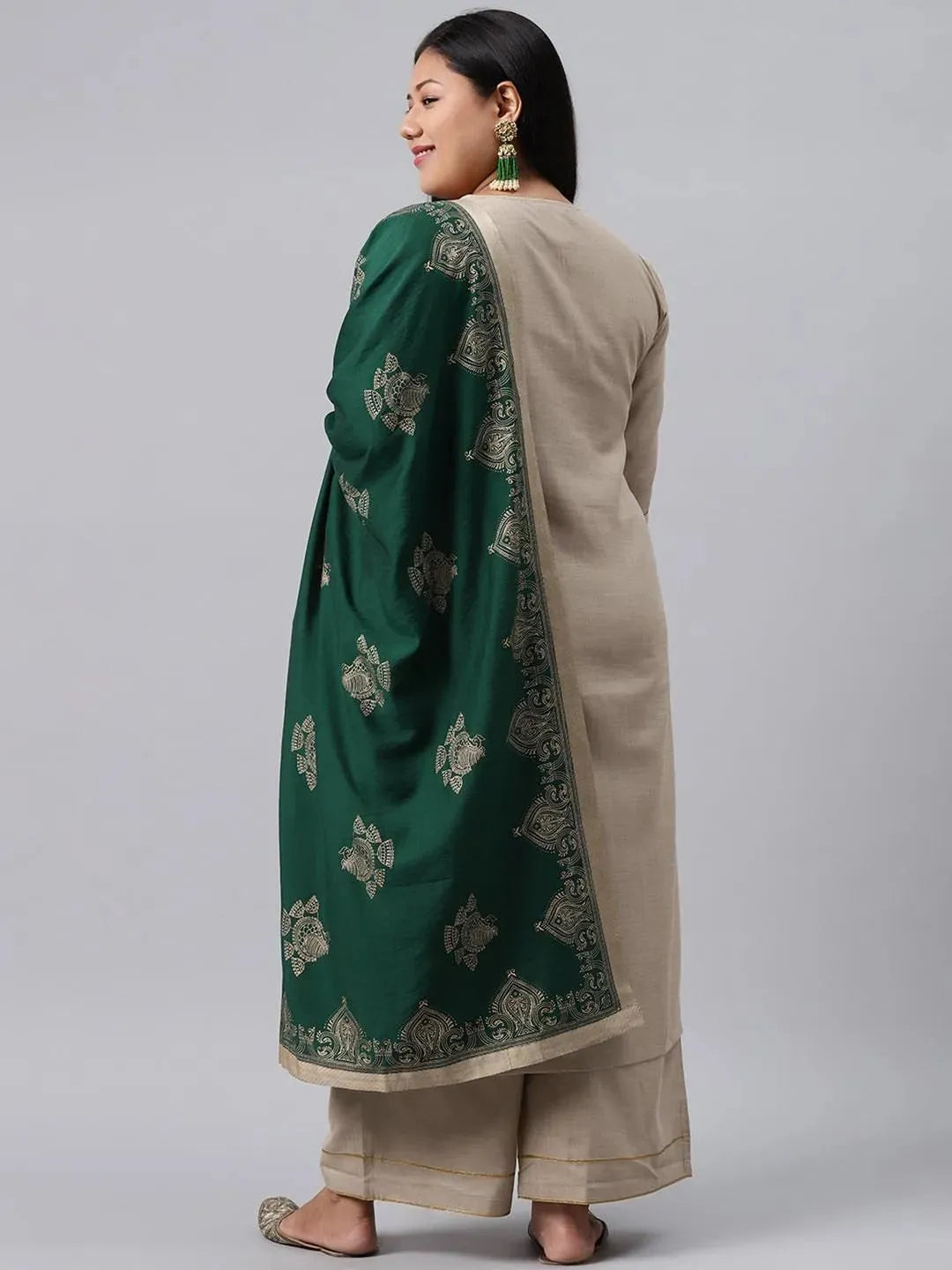 Plus Size Beige Solid Cotton Suit Set - Libas 