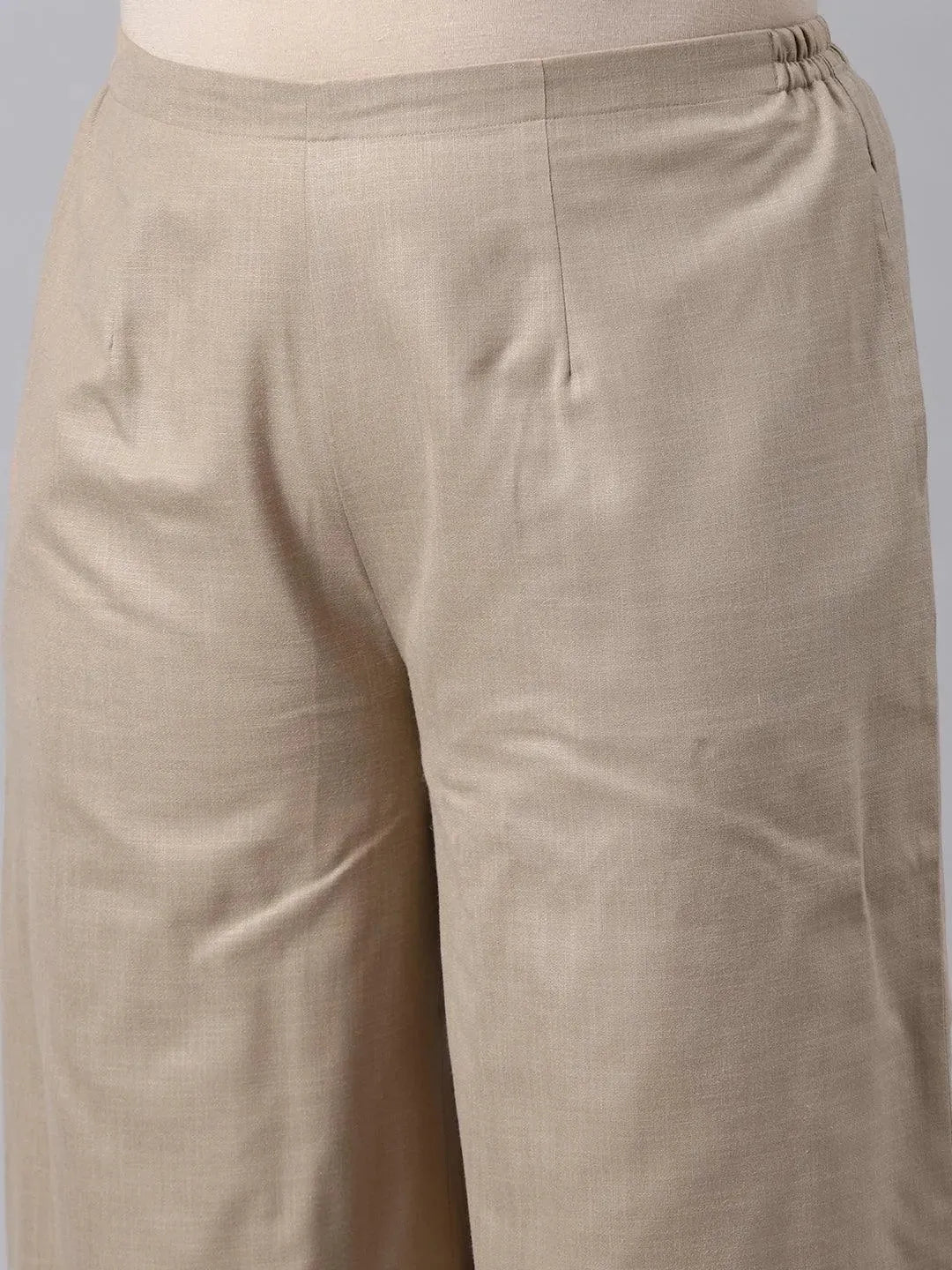 Plus Size Beige Solid Cotton Suit Set - Libas 