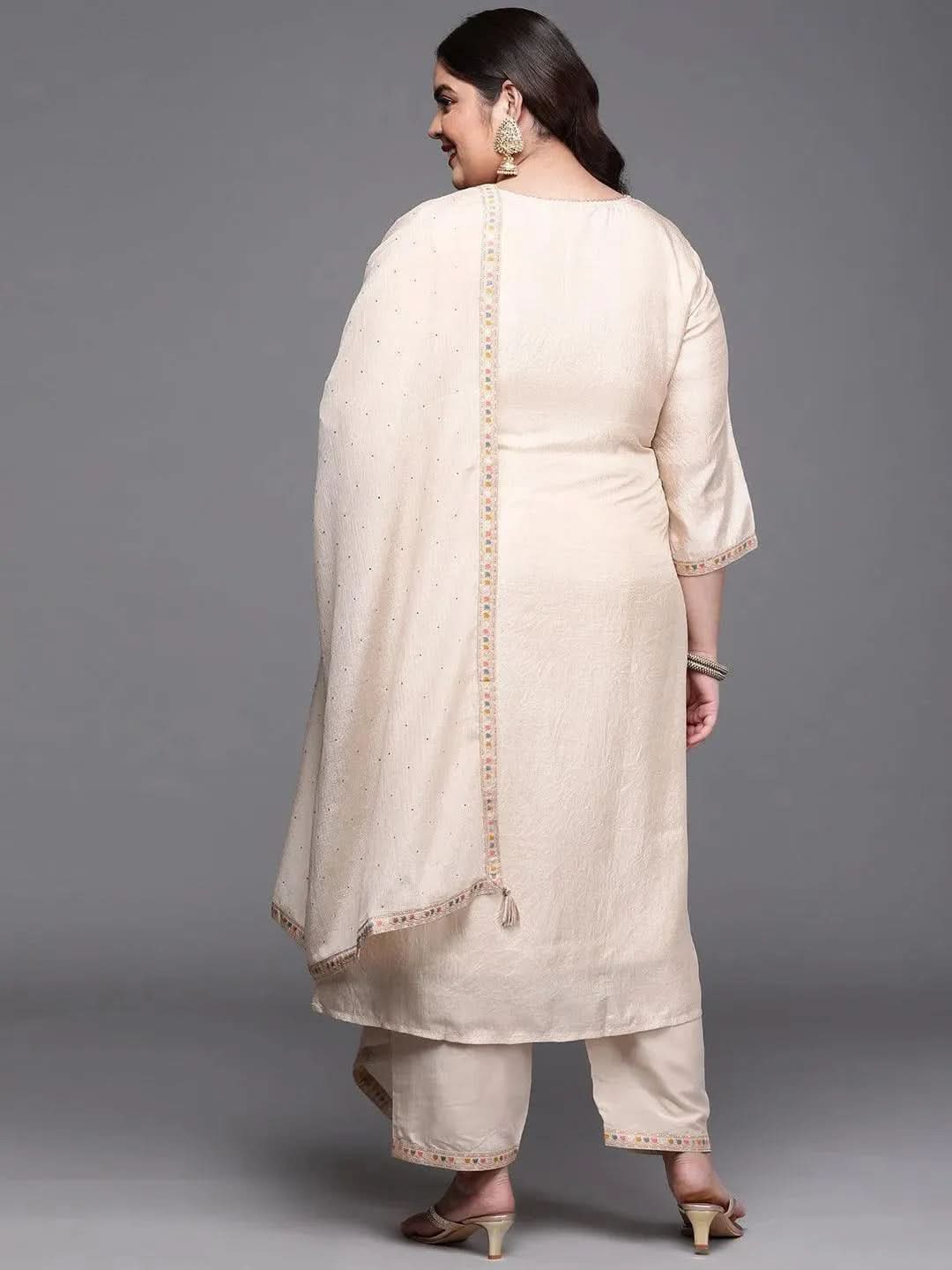

Buy Plus Size Beige Woven Design Silk Blend Suit Set - 15183O-3XL | Libas Ethnic Wear Online