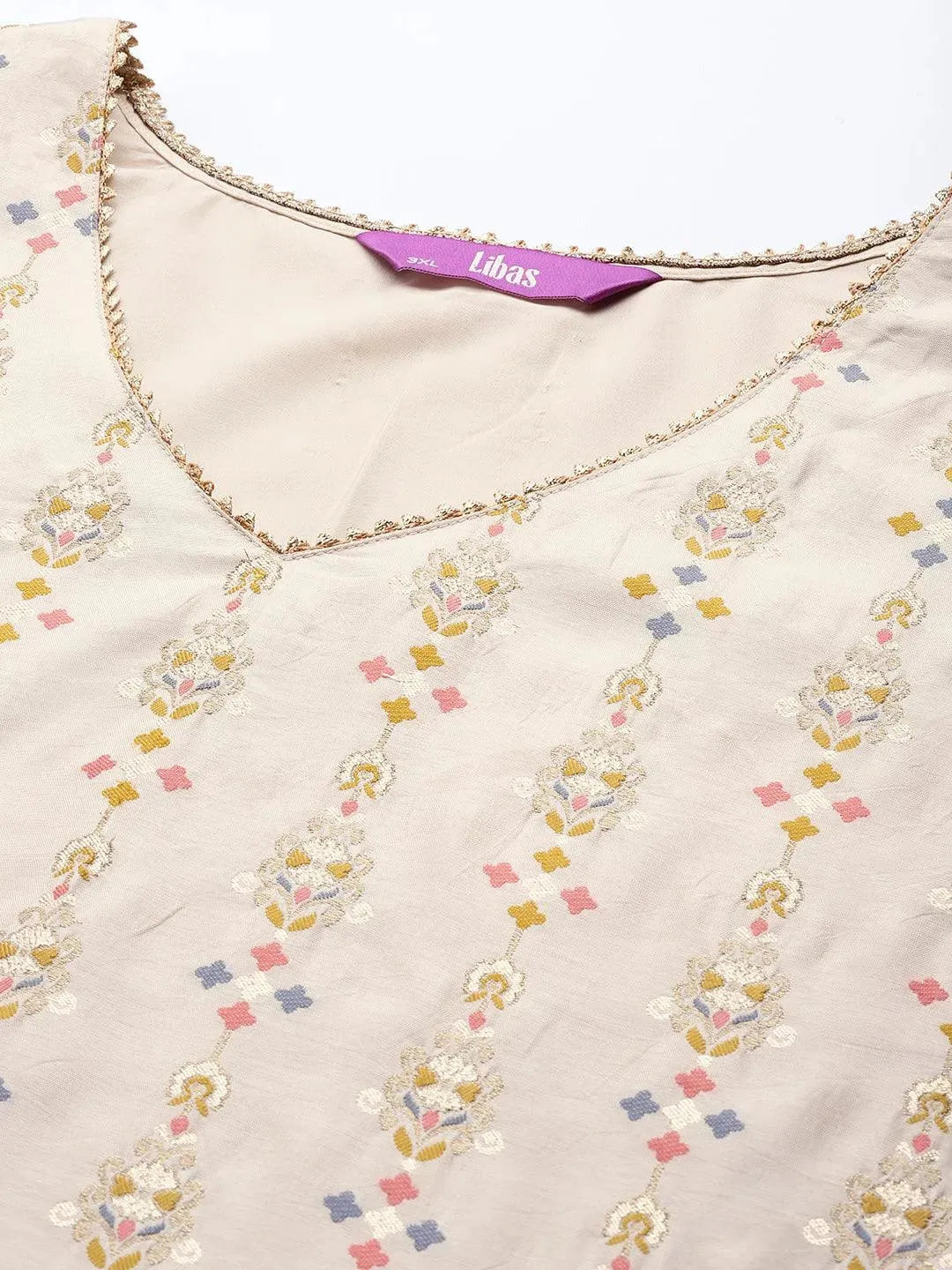 Plus Size Beige Woven Design Silk Blend Suit Set - Libas 