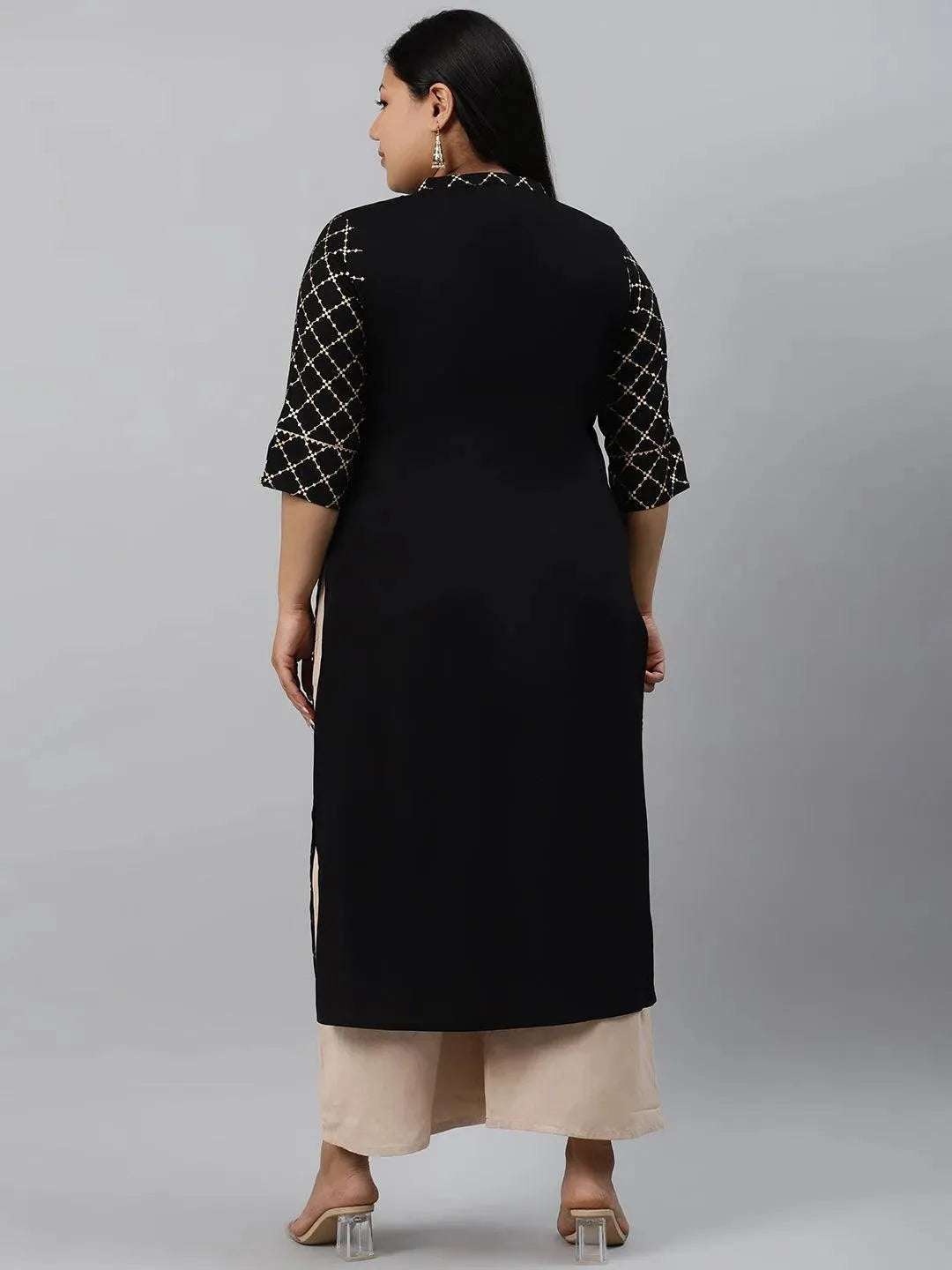 Plus Size Black Checkered Rayon Kurta - Libas 