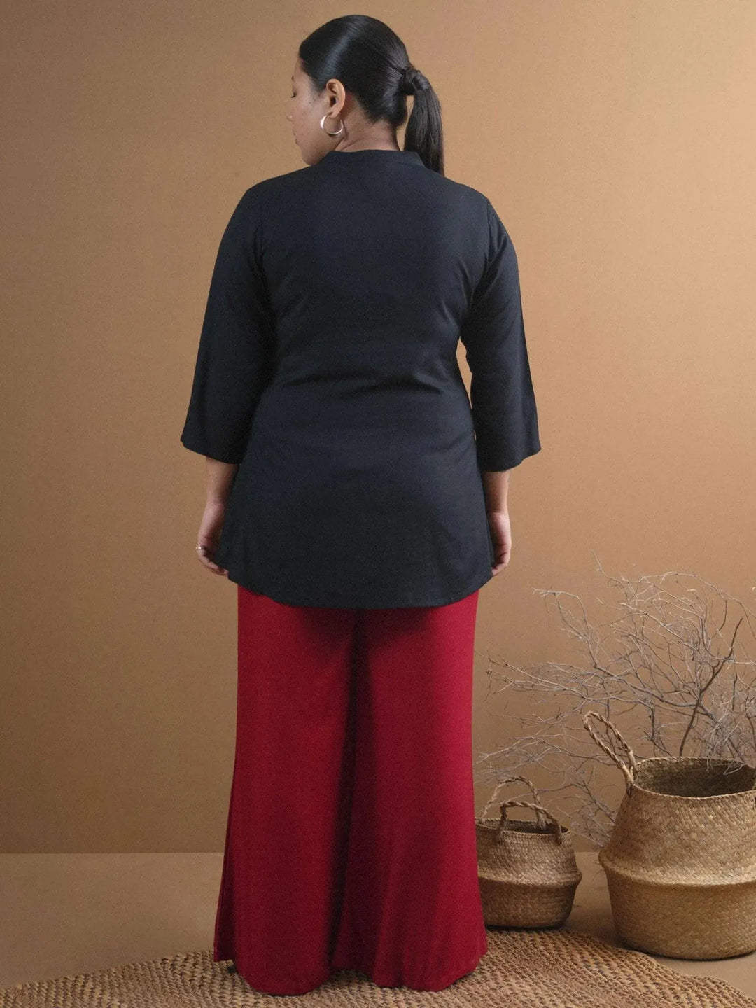 Plus Size Black Embroidered Rayon Kurti - Libas 