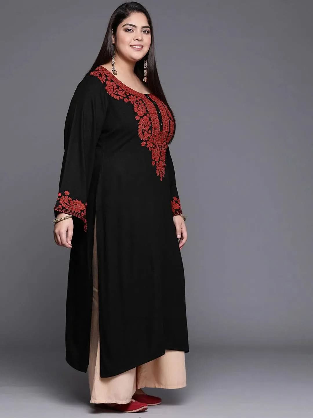 

Buy Plus Size Black Embroidered Wool Kurta - 11131- | Libas Ethnic Wear Online