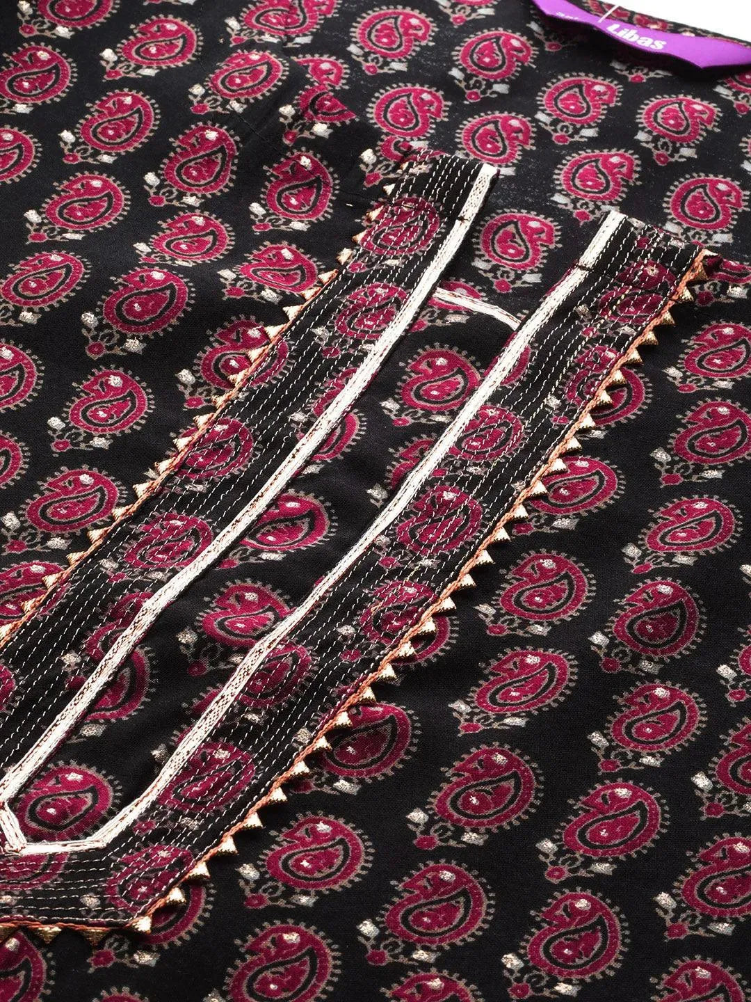 Plus Size Black Printed Chanderi Silk Kurta - Libas 