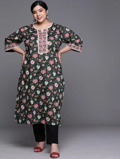 Plus Size Black Printed Cotton Kurta - Libas