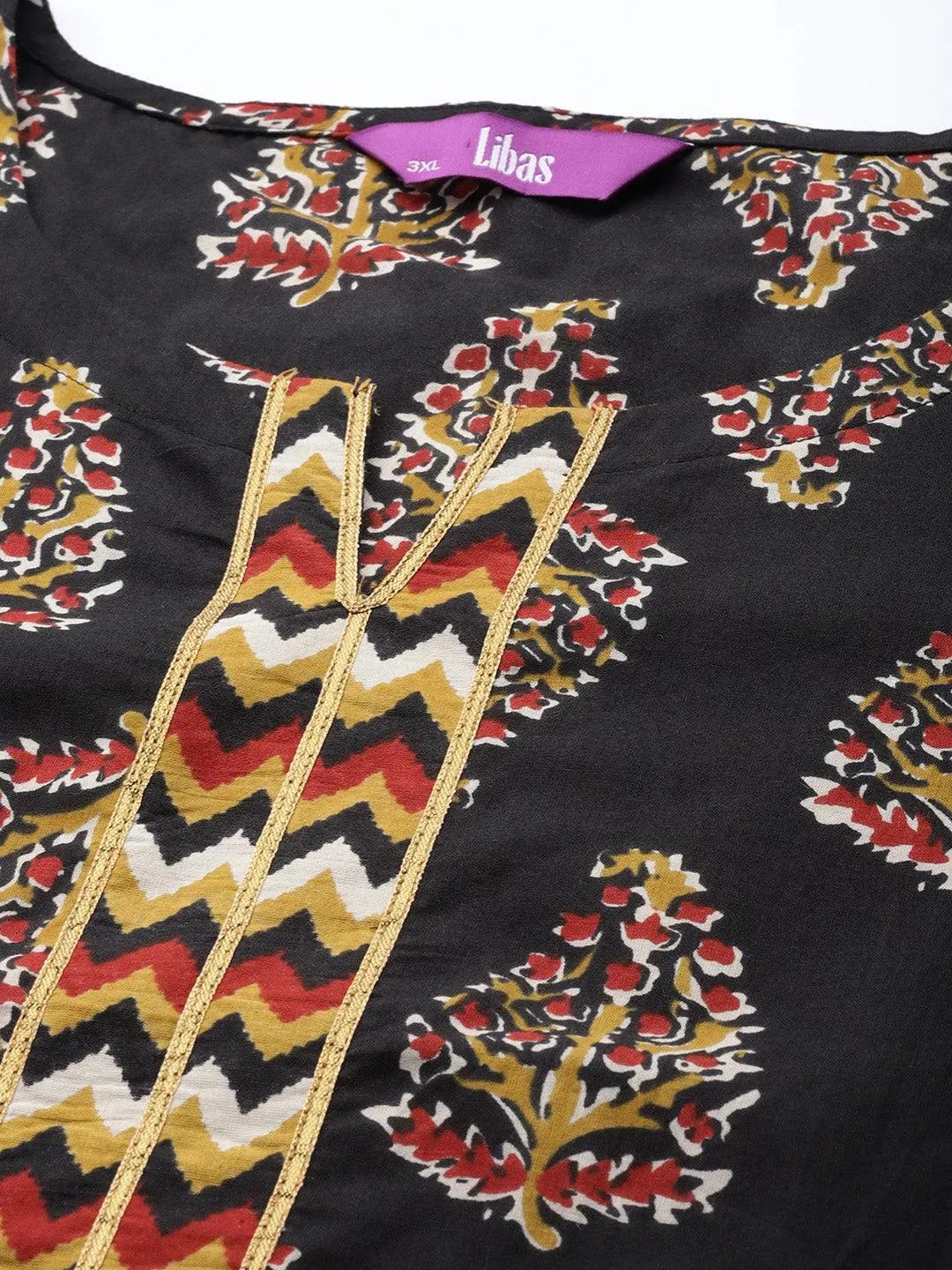 Plus Size Black Printed Cotton Kurta - Libas 