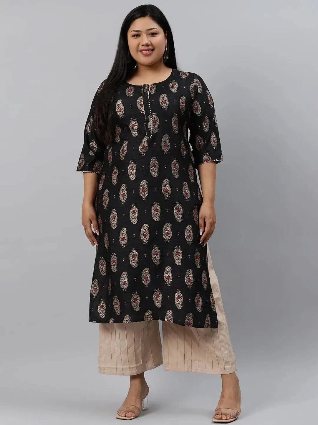 

Buy Plus Size Black Printed Silk Kurta - 11072-3XL | Libas Ethnic Wear Online