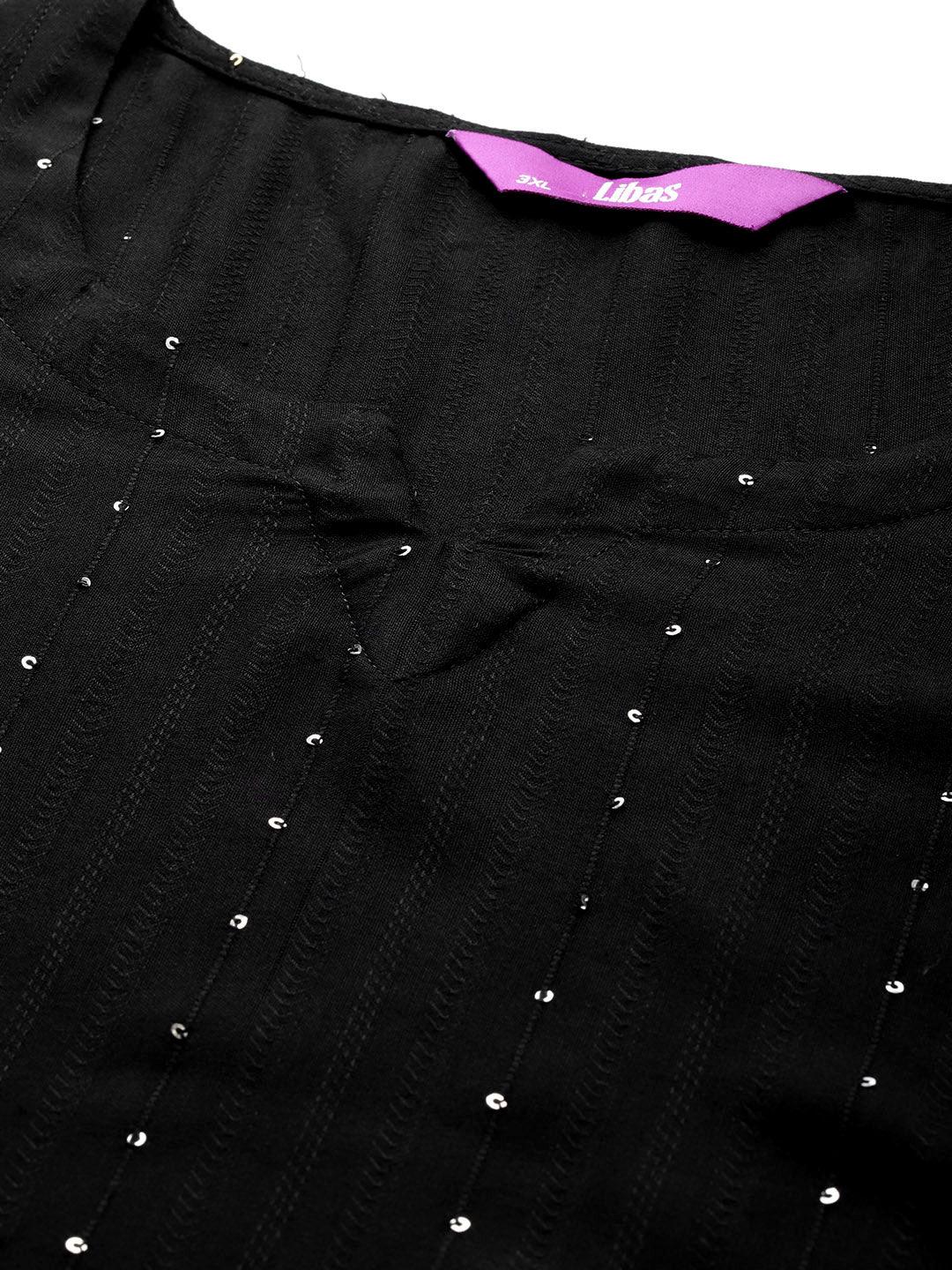 Plus Size Black Rayon Embroidered Straight Kurta