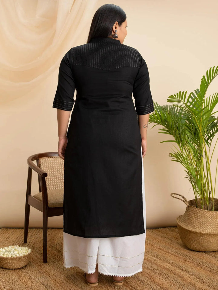 Plus Size Black Solid Cotton Kurta - Libas