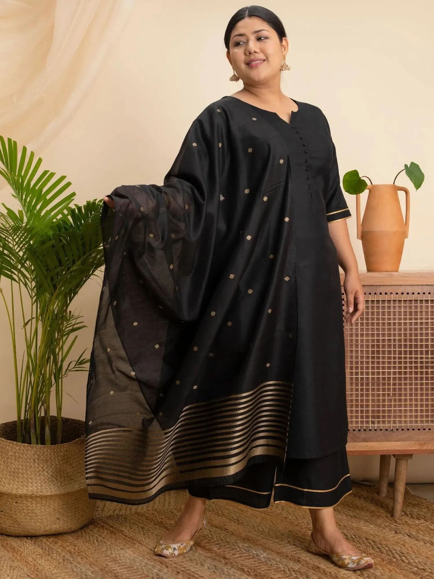 

Buy Plus Size Black Solid Cotton Suit Set - 15060- | Libas Ethnic Wear Online