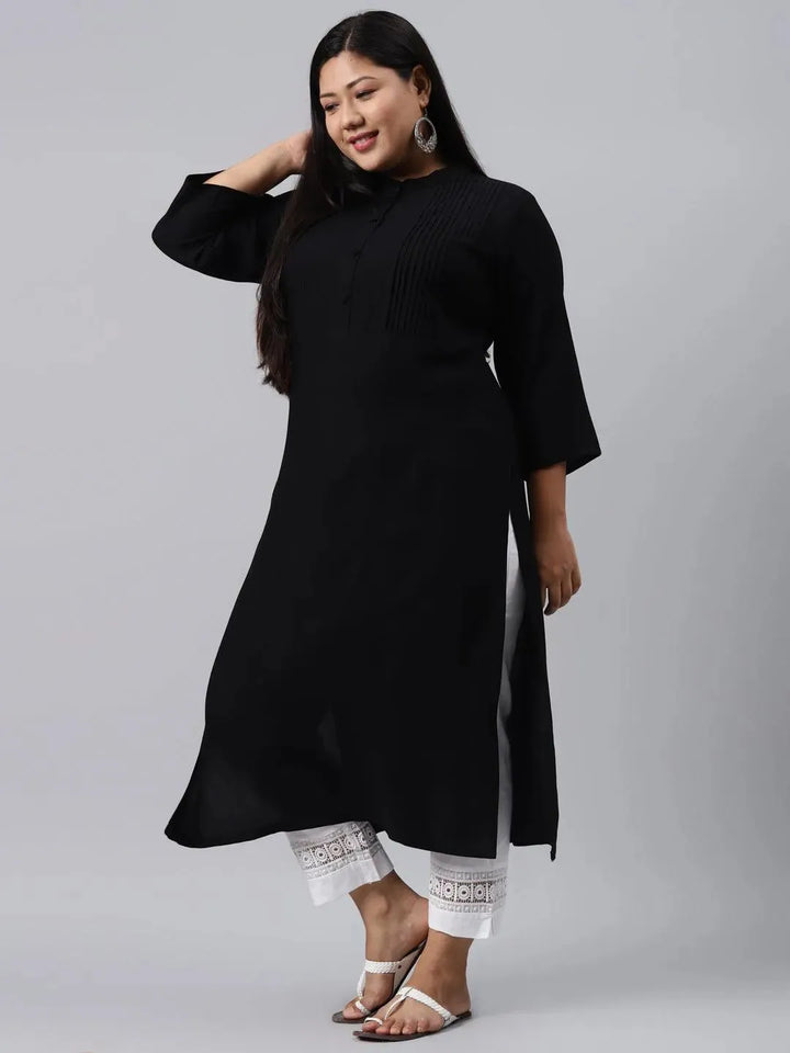 Plus Size Black Solid Rayon Kurta - Libas