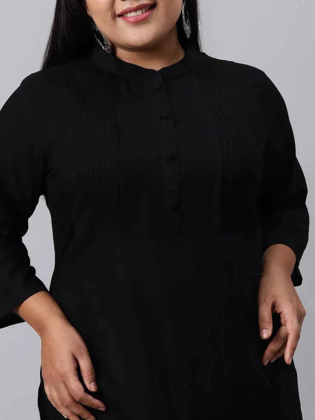 Plus Size Black Solid Rayon Kurta - Libas