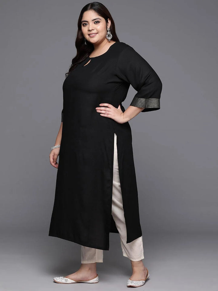 Plus Size Black Solid Rayon Straight Kurta - Libas
