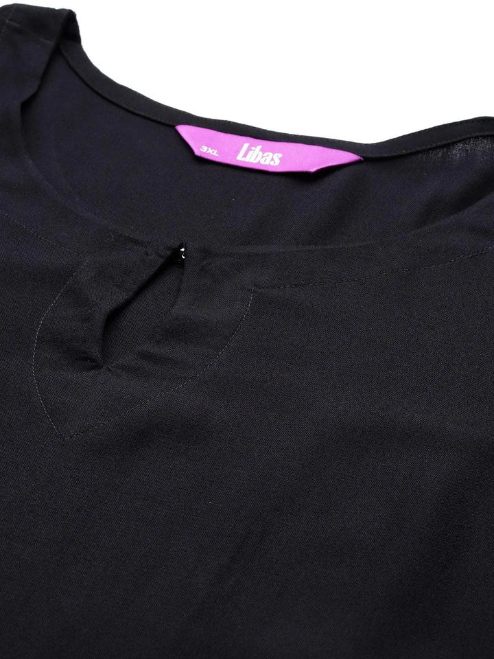 Plus Size Black Solid Rayon Straight Kurta - Libas