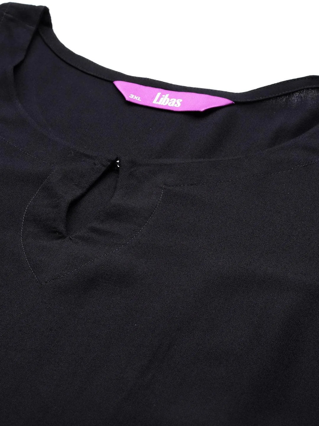 Plus Size Black Solid Rayon Straight Kurta - Libas