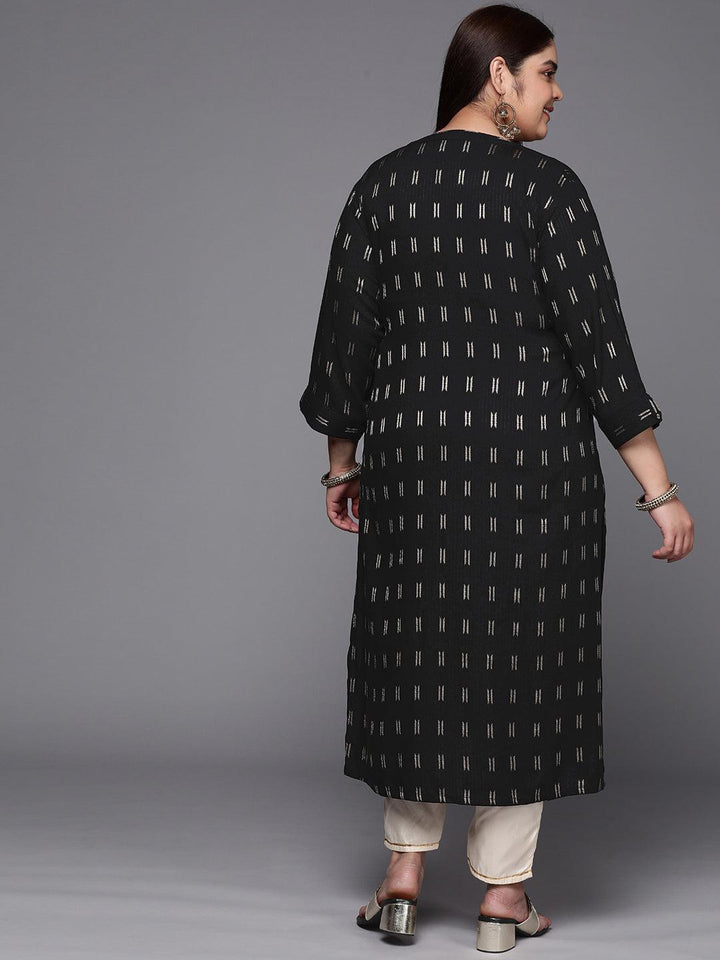 Plus Size Black Woven Design Rayon Straight Kurta - Libas