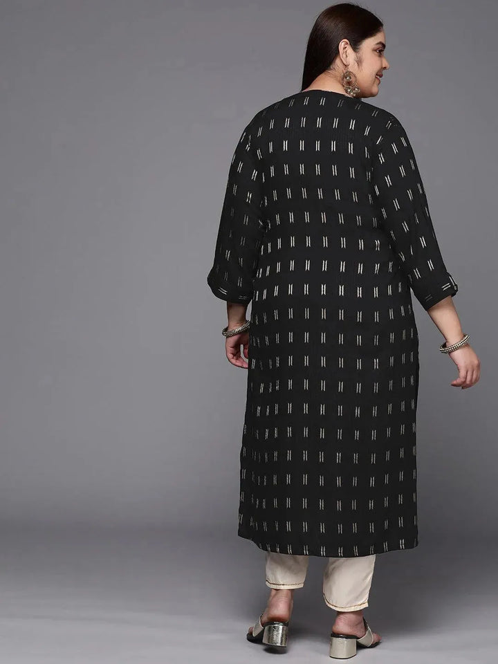 Plus Size Black Woven Design Rayon Straight Kurta - Libas