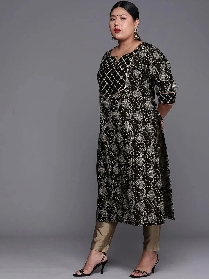 Plus Size Black Yoke Design Cotton Kurta - Libas