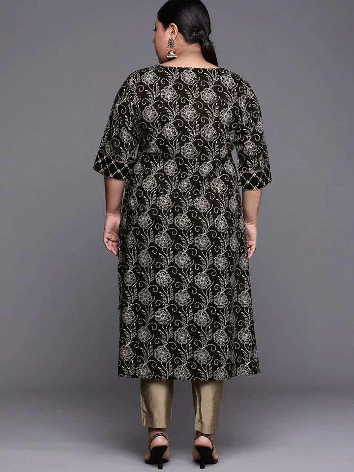 Plus Size Black Yoke Design Cotton Kurta - Libas