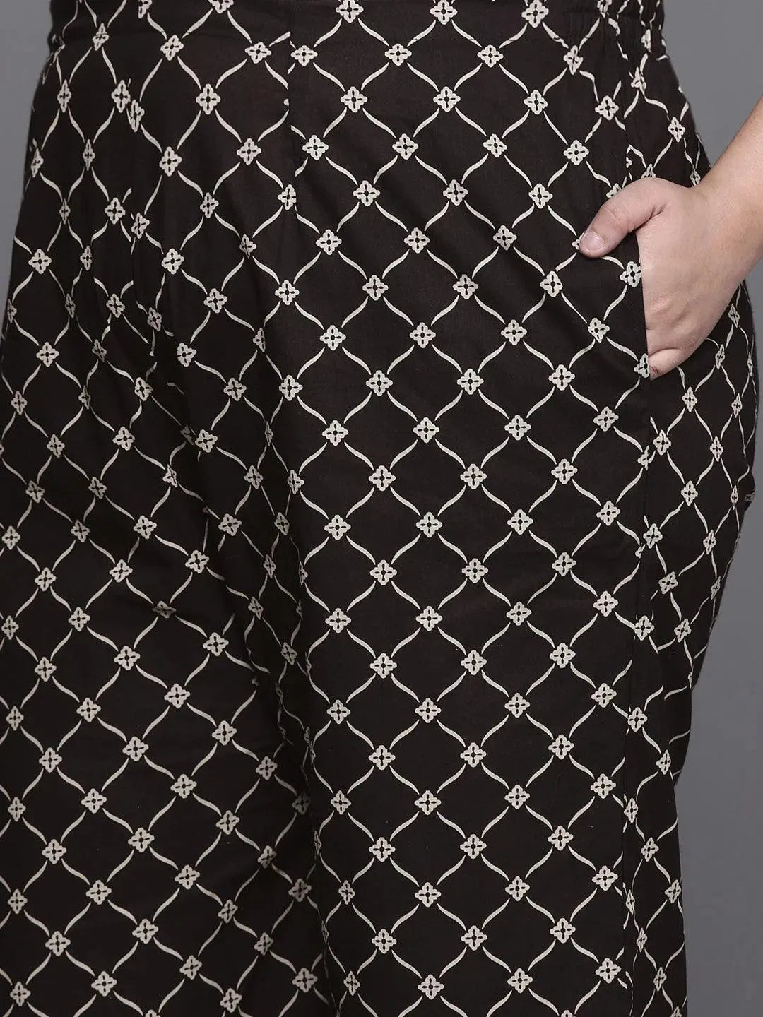 Plus Size Black Yoke Design Cotton Suit Set - Libas 