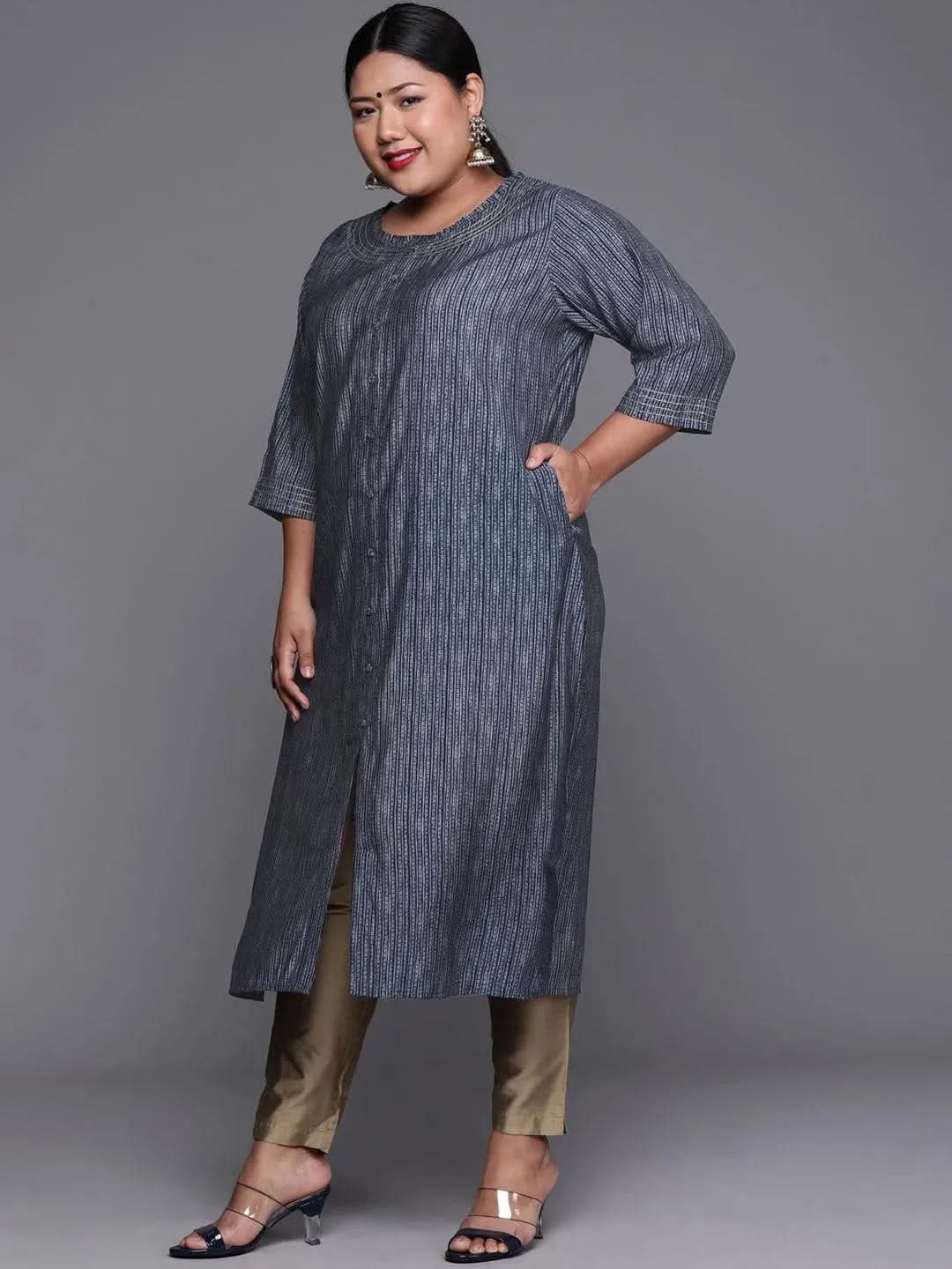 

Buy Plus Size Blue Printed Chanderi Silk Kurta - 25075O- | Libas Ethnic Wear Online