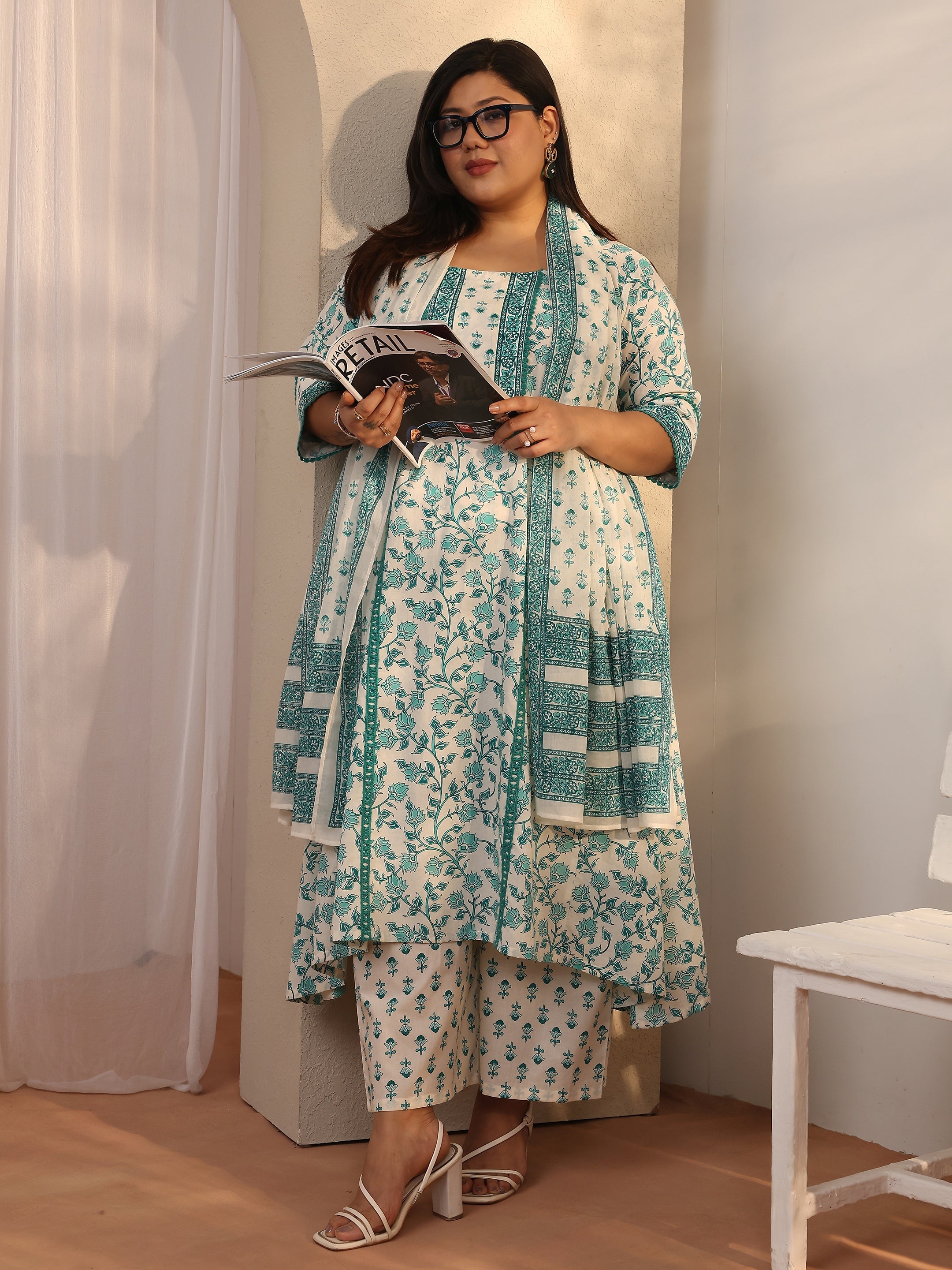 libas Plus Size Blue Printed Cotton A-line Suit Set With Dupatta-picture-35
