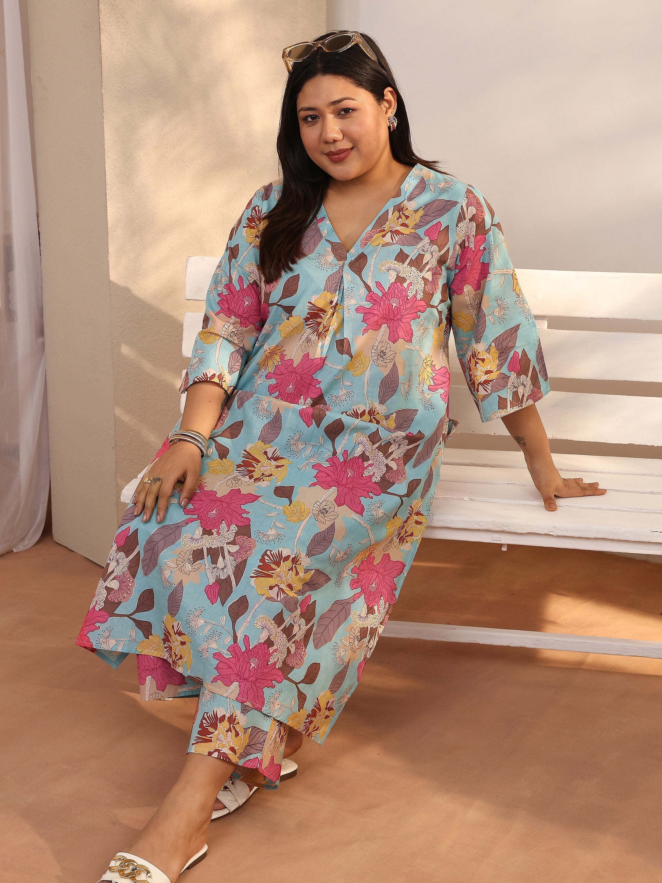 libas Plus Size Blue Printed Cotton Co-Ord Sets-picture-25