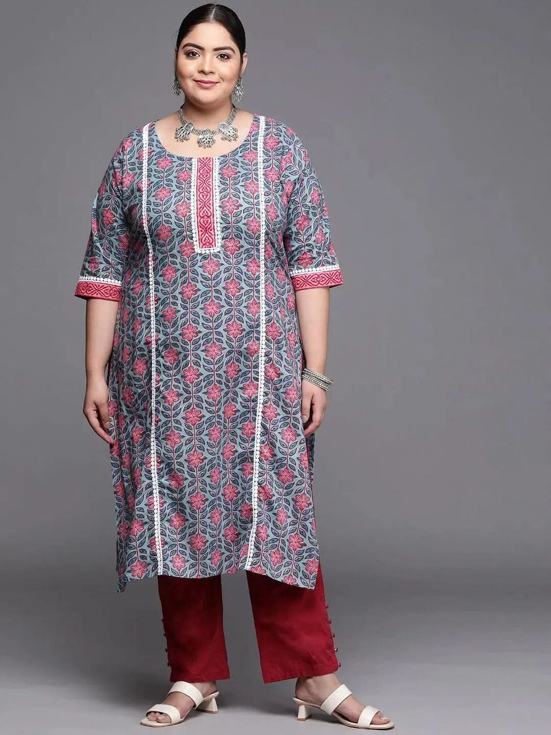 libas Plus Size Blue Printed Cotton Kurta-picture-45