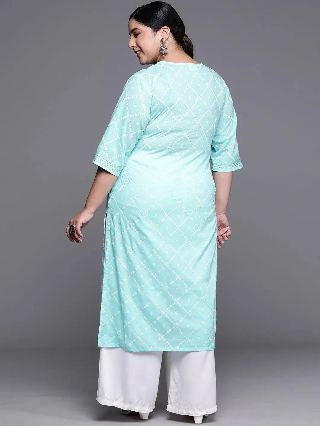 Plus Size Blue Printed Cotton Kurta - Libas