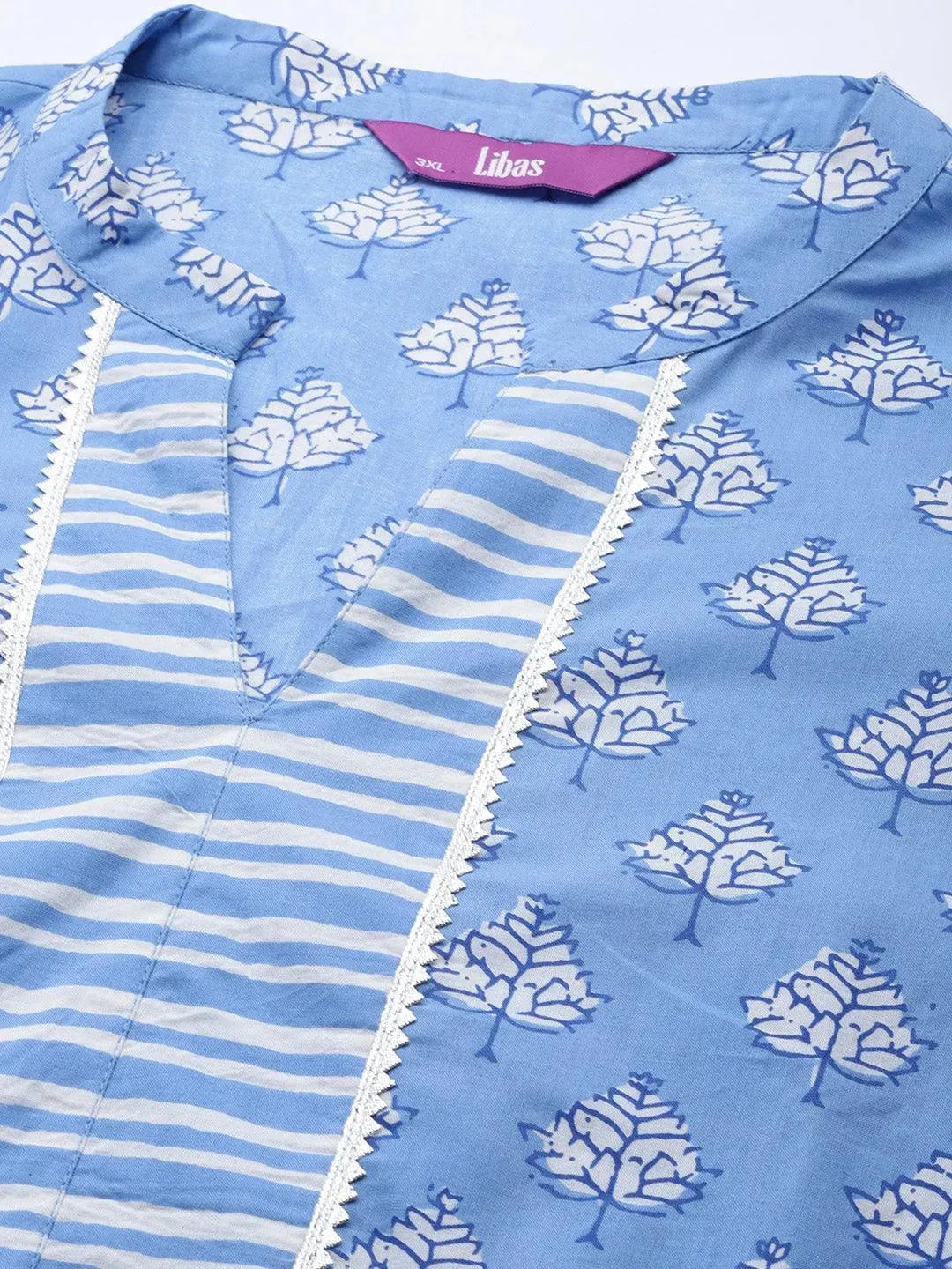

Plus Size Blue Printed Cotton Straight Kurta
