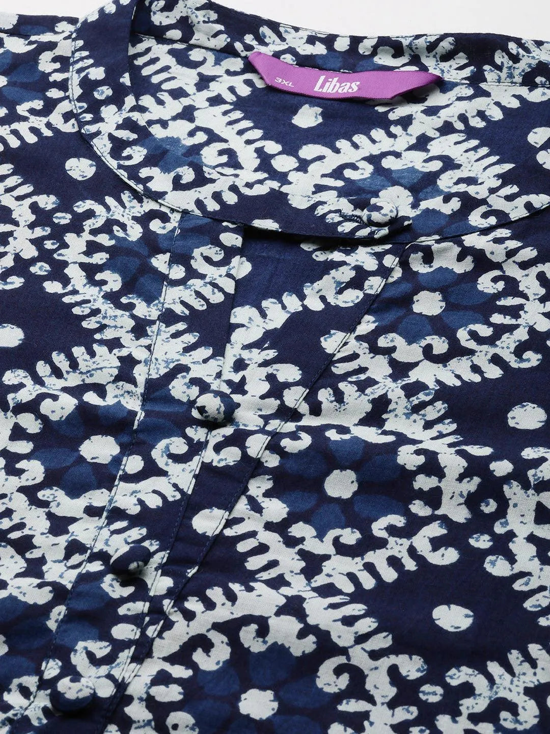 Plus Size Blue Printed Cotton Straight Kurta - Libas 